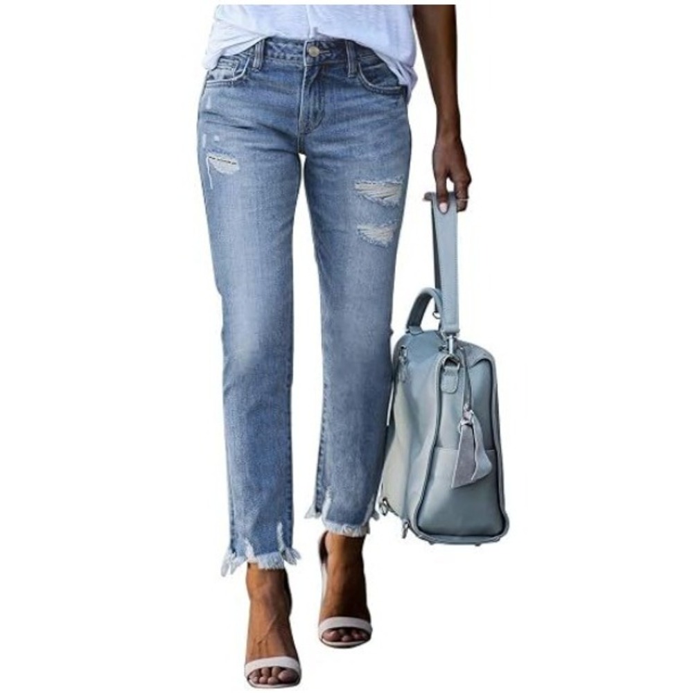 KanCan Jeans Distressed Straight Leg Size 10 Light Wash Frayed Hem Denim
